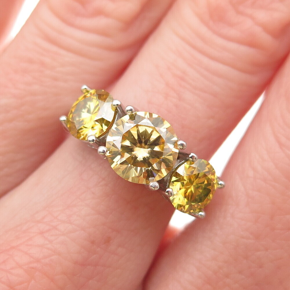 925 Sterling Silver Real Round-Cut Canary Moissanite Ring Size 8.25